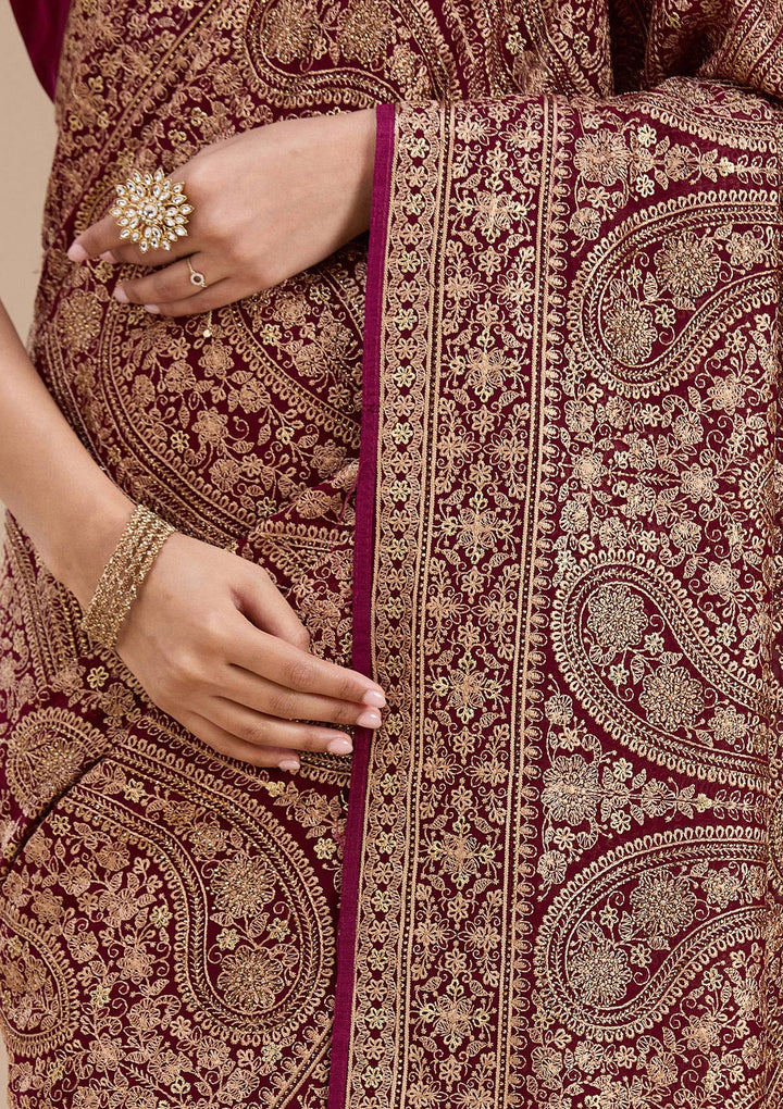 Wine Kashmiri Georgette Saree