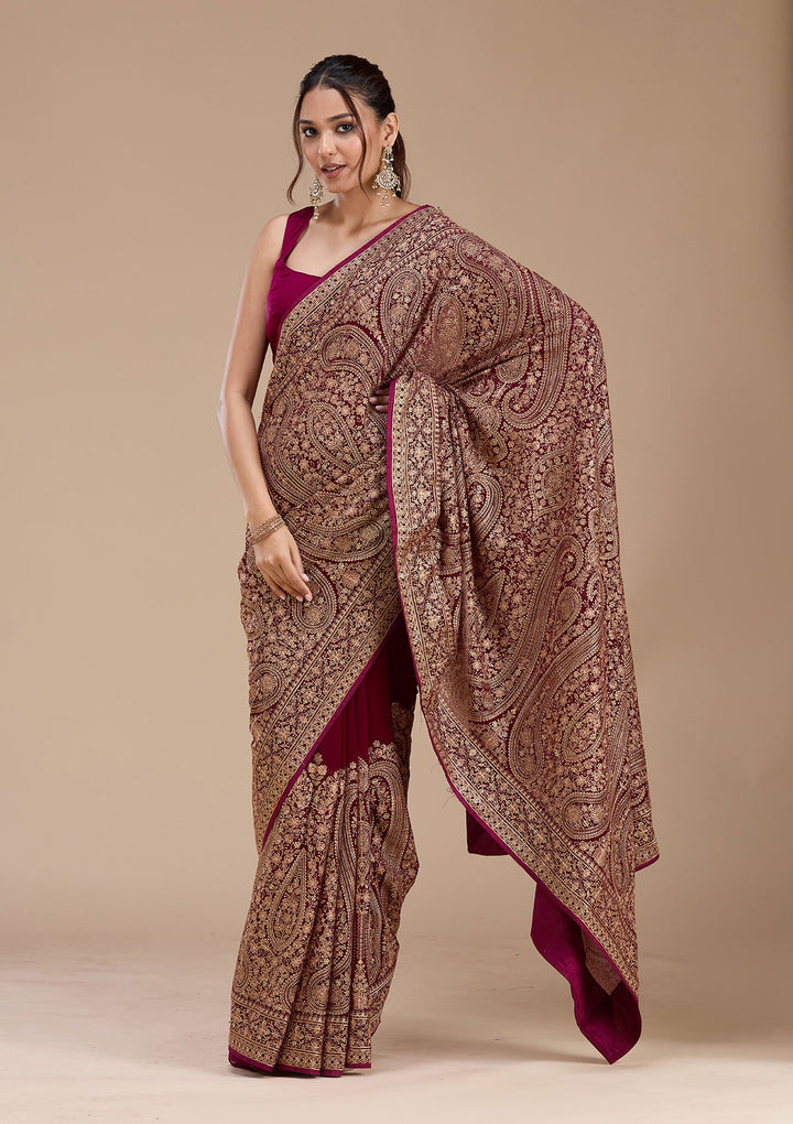 Wine Kashmiri Georgette Saree