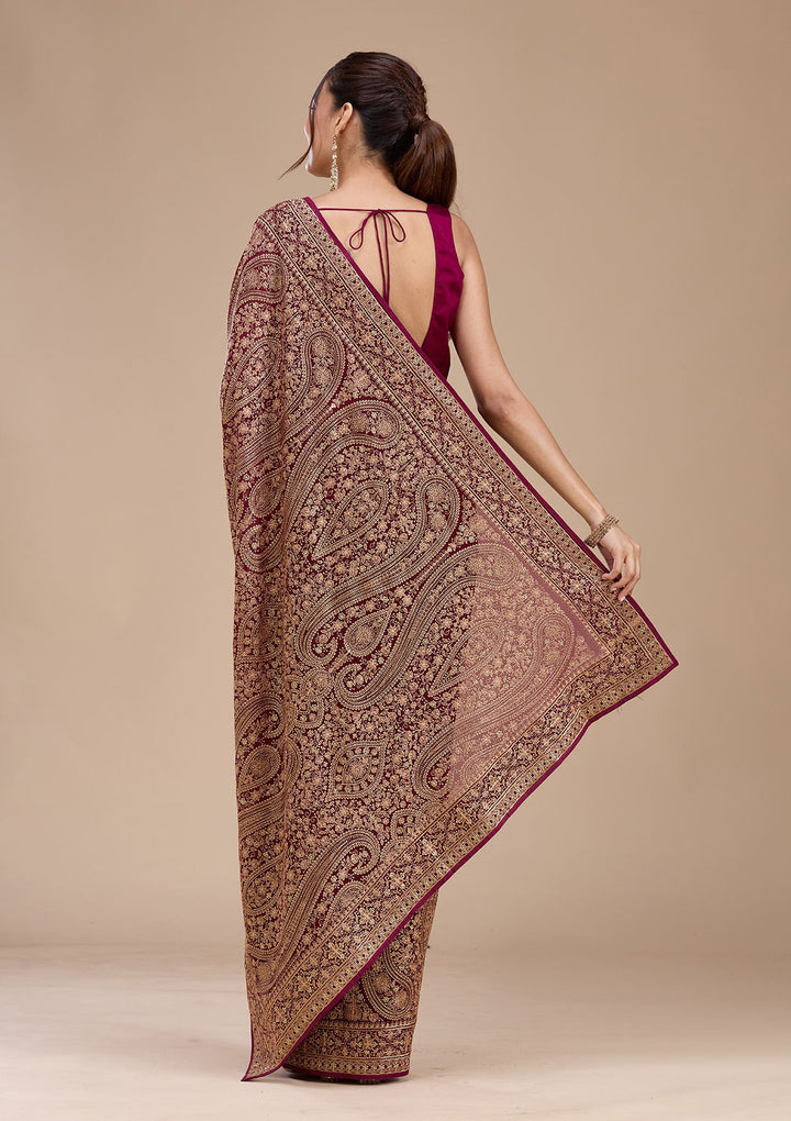 Wine Kashmiri Georgette Saree