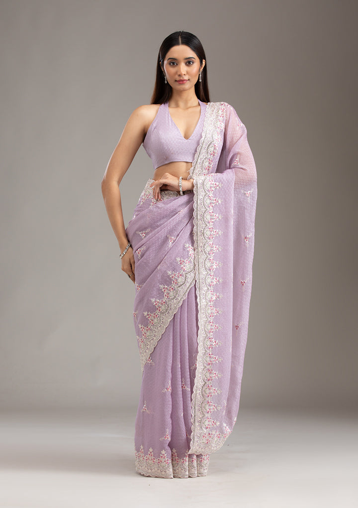 Lavender Sequins Chiffon Saree