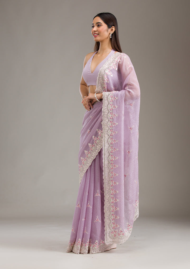 Lavender Sequins Chiffon Saree