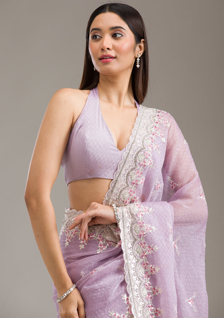 Lavender Sequins Chiffon Saree