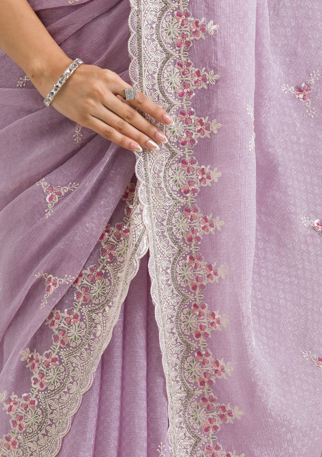 Lavender Sequins Chiffon Saree