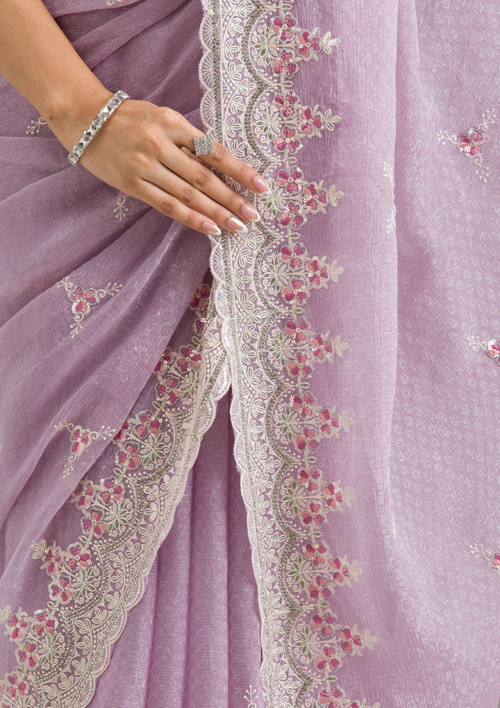 Lavender Sequins Chiffon Saree