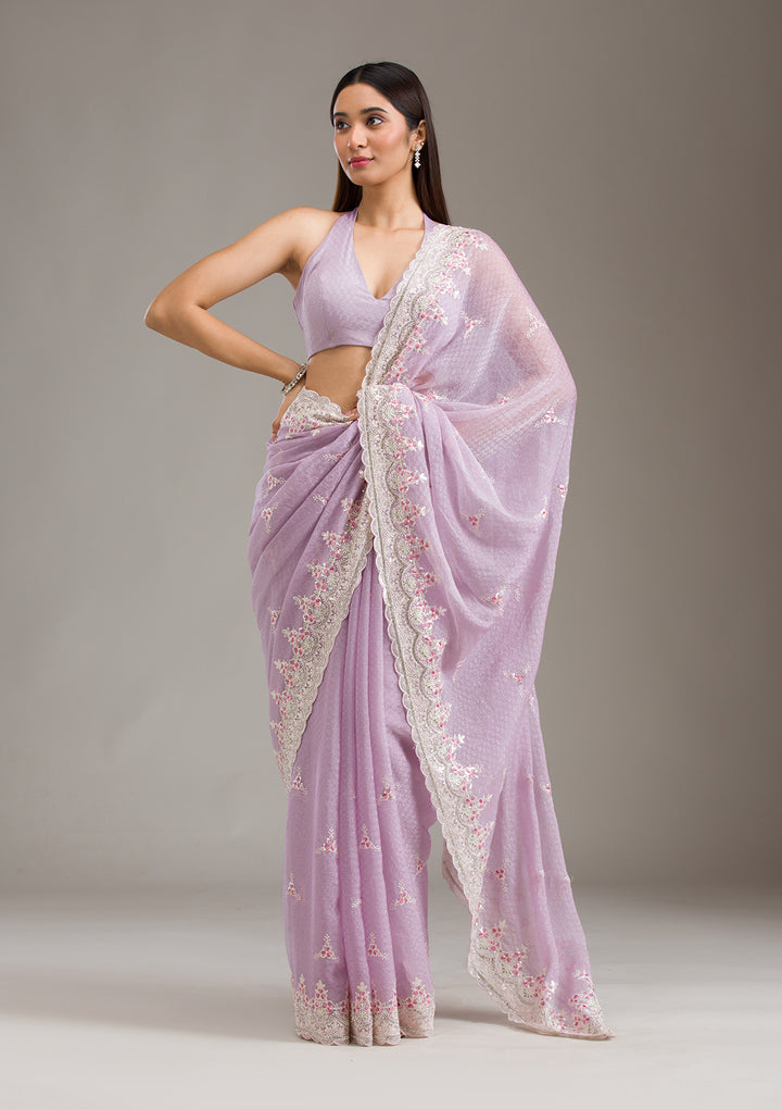 Lavender Sequins Chiffon Saree