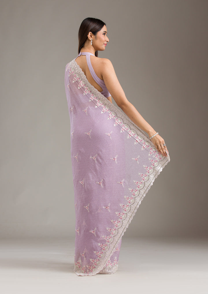 Lavender Sequins Chiffon Saree