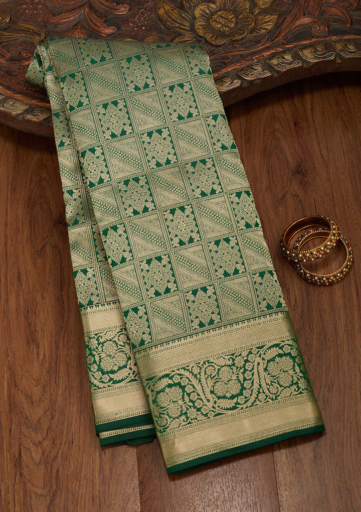 Bottle Green Zariwork Silk Saree