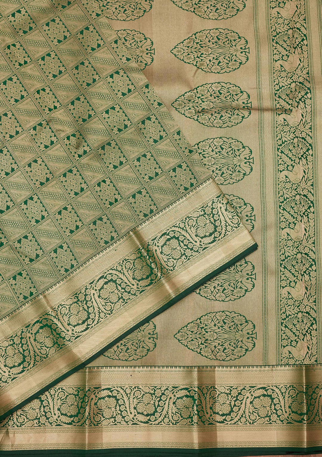 Bottle Green Zariwork Silk Saree