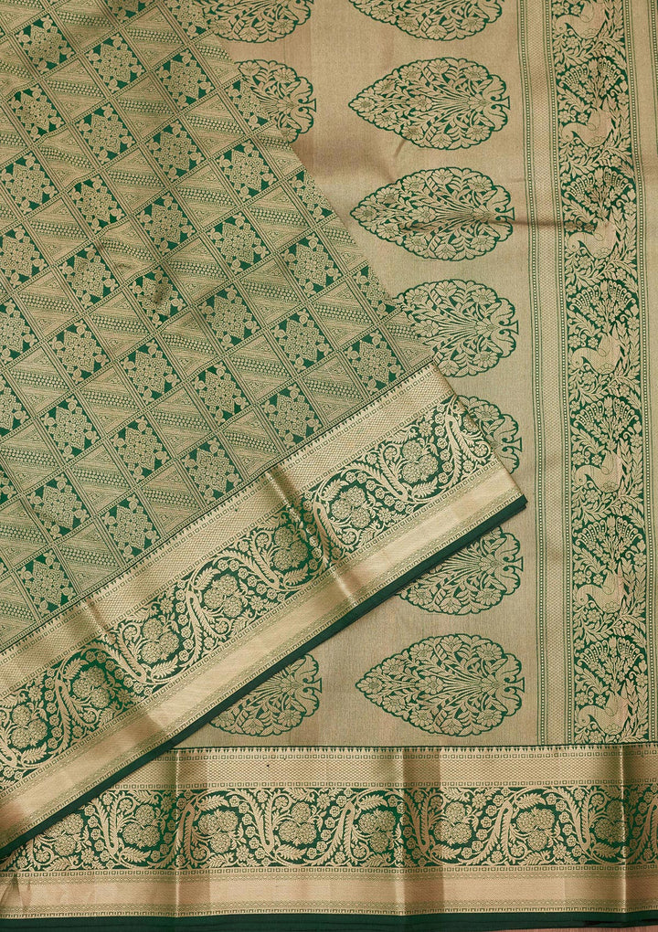 Bottle Green Zariwork Silk Saree