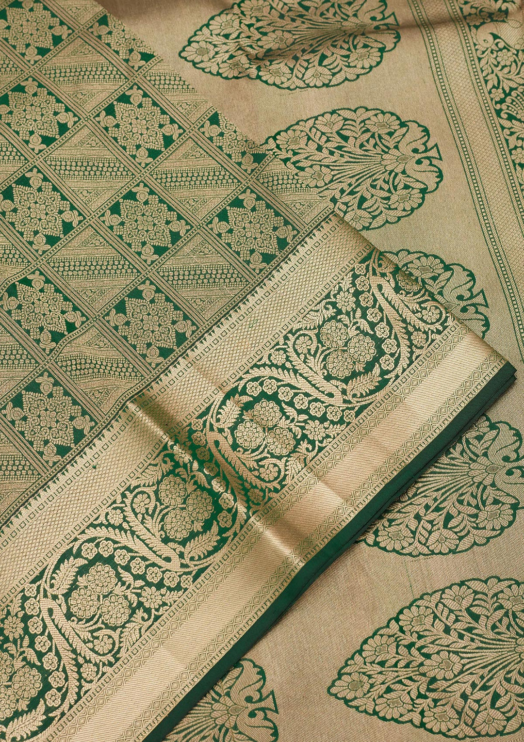 Bottle Green Zariwork Silk Saree