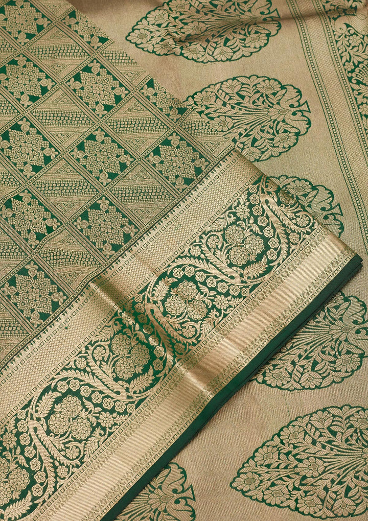 Bottle Green Zariwork Silk Saree