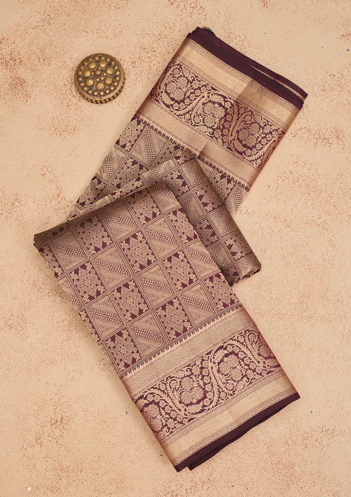 Brown Zariwork Pure Silk Saree
