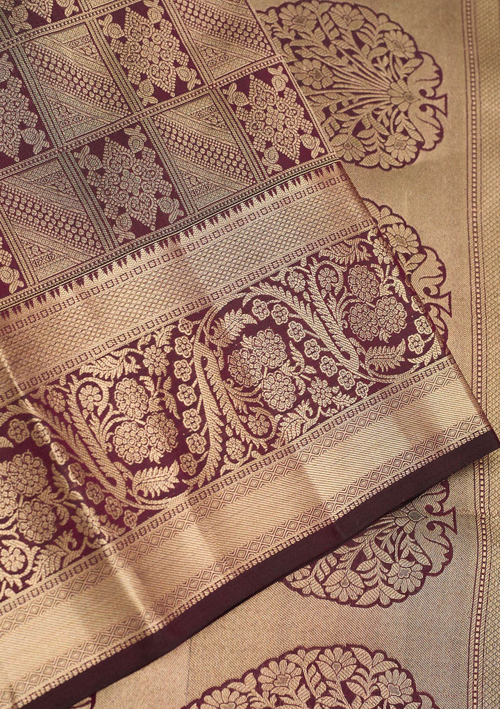 Brown Zariwork Pure Silk Saree
