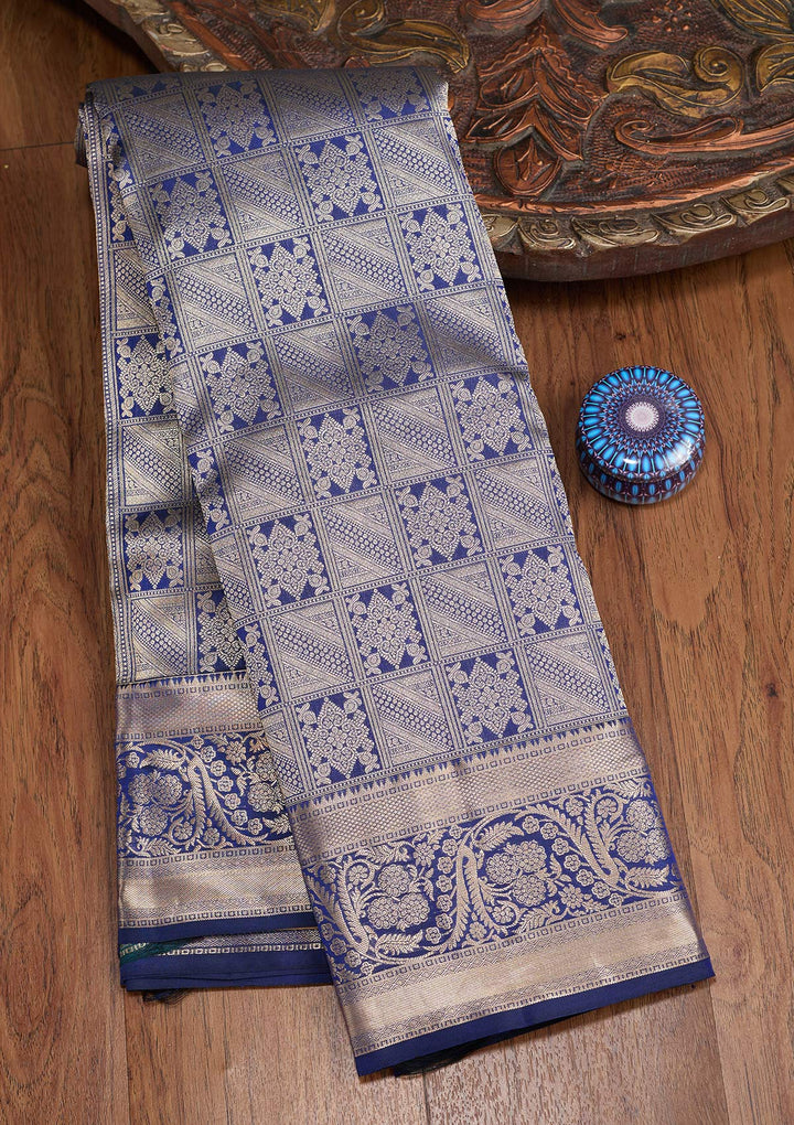 Navy Blue Zariwork (Gold) Silk Silk_Saree