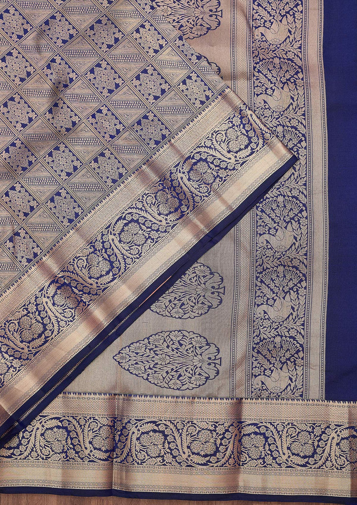 Navy Blue Zariwork (Gold) Silk Silk_Saree