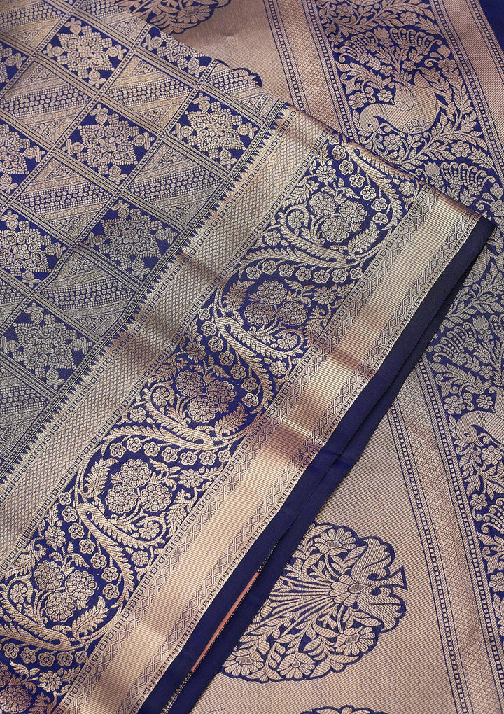 Navy Blue Zariwork (Gold) Silk Silk_Saree