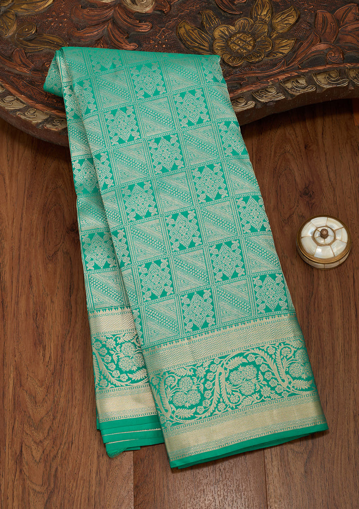 Turquoise Blue Zariwork Silk Saree