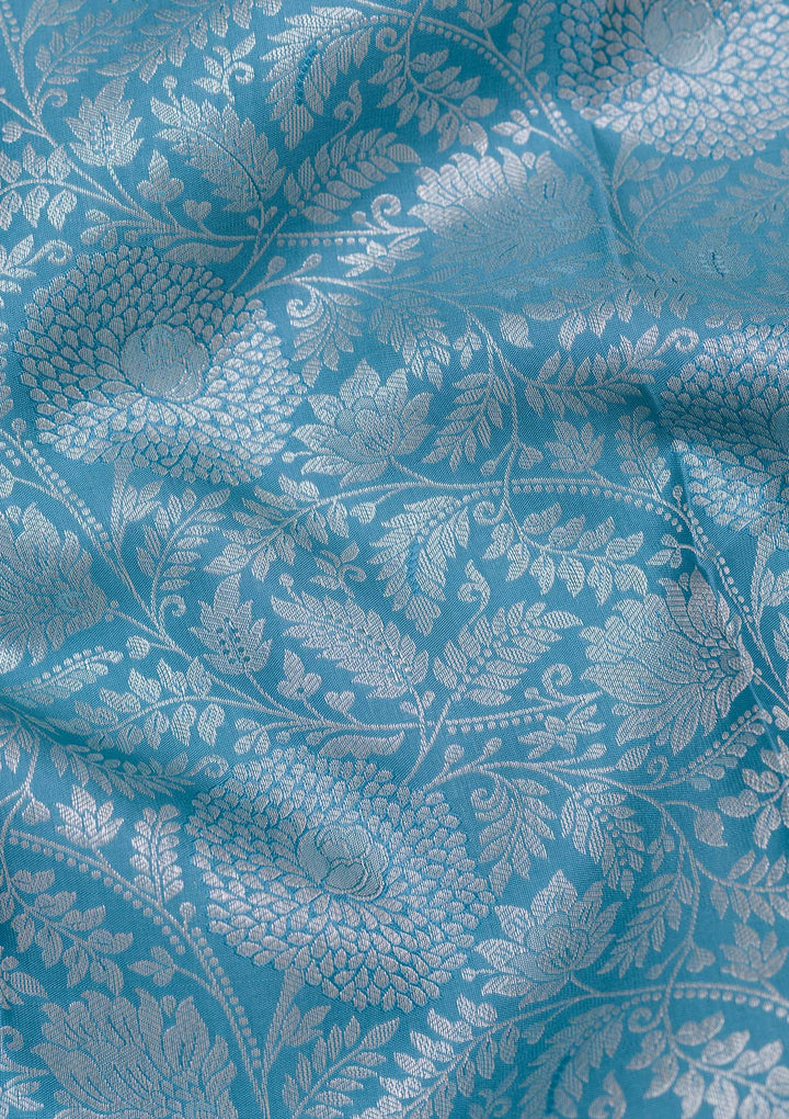 Turquoise Blue Zariwork Pure Silk Saree