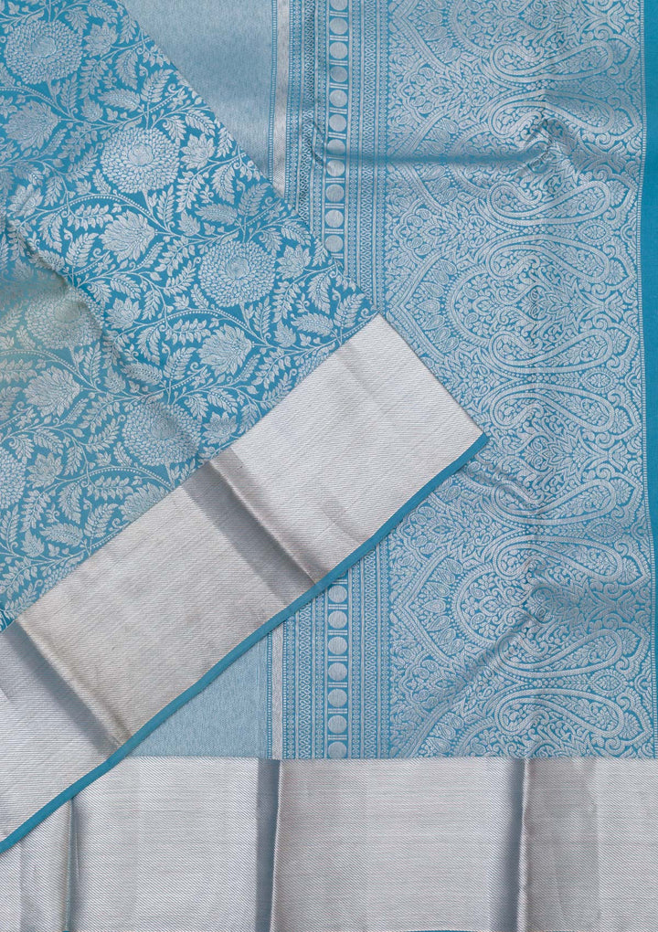 Turquoise Blue Zariwork Pure Silk Saree