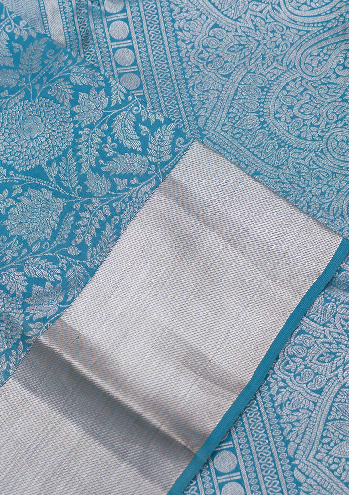 Turquoise Blue Zariwork Pure Silk Saree