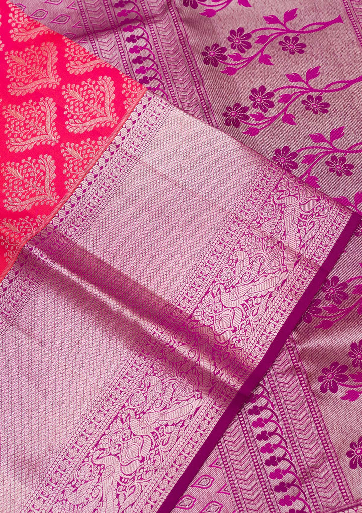 Rani Pink Zariwork Pure Silk Saree
