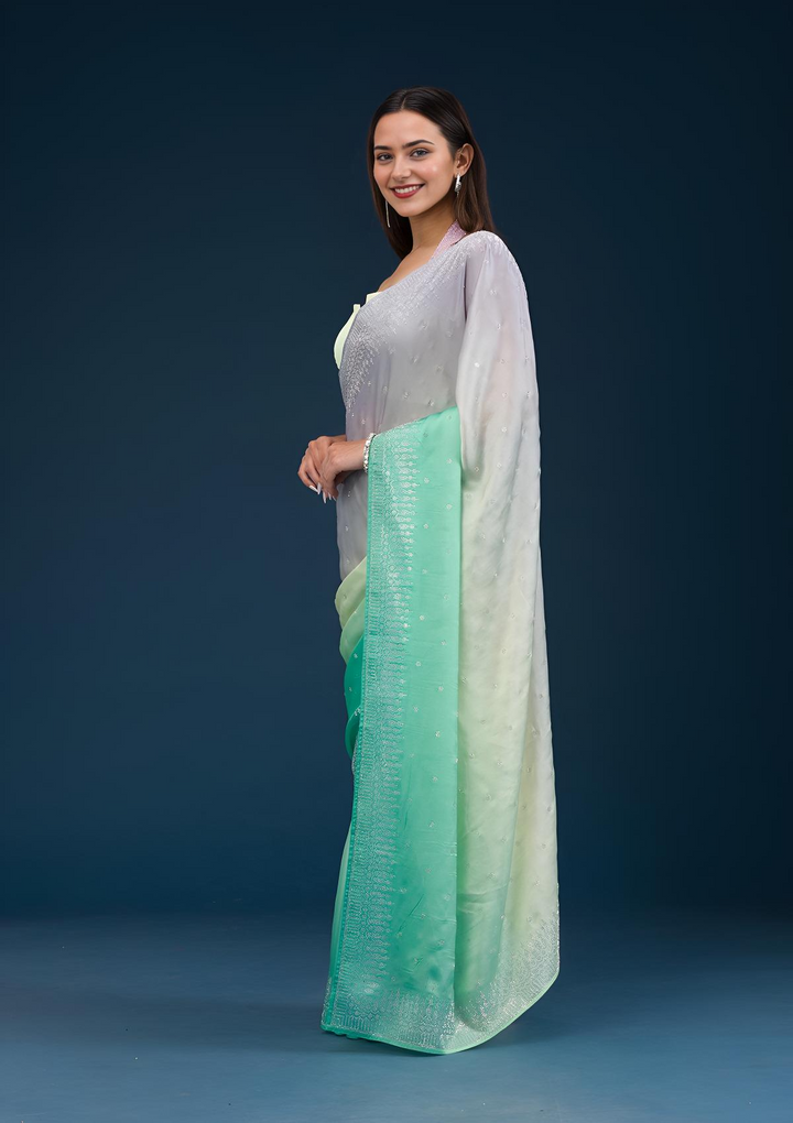 Grey Stonework Satin Saree