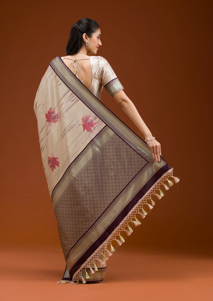 Beige Printed Art Silk Saree