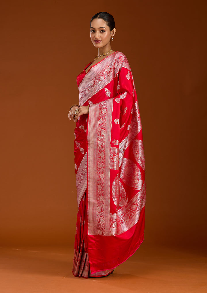 Red Zariwork (Silver) Satin Silk Saree