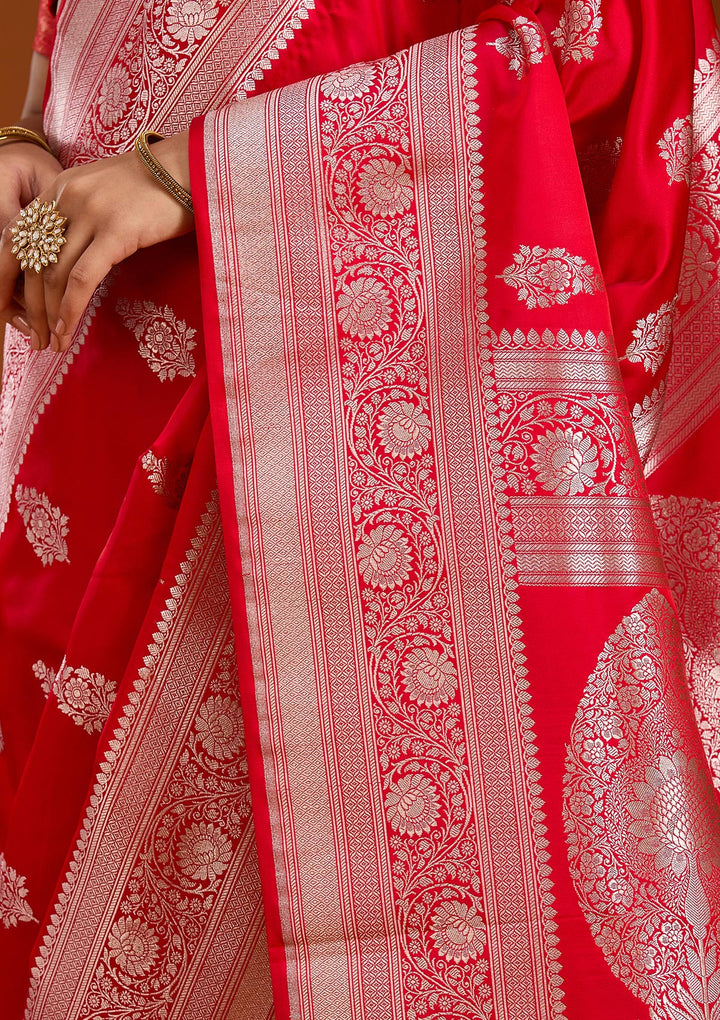Red Zariwork (Silver) Satin Silk Saree