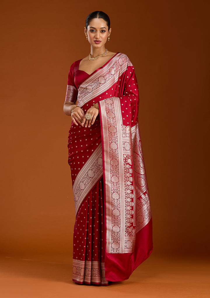 Maroon Zariwork (Gold) Satin Silk Saree