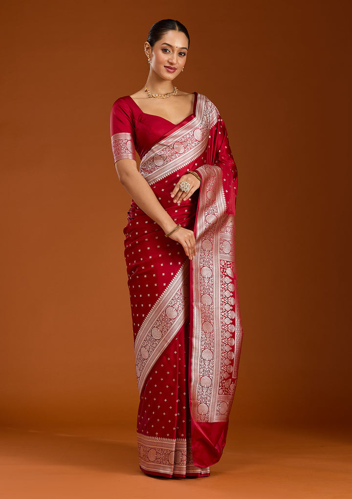 Maroon Zariwork (Gold) Satin Silk Saree