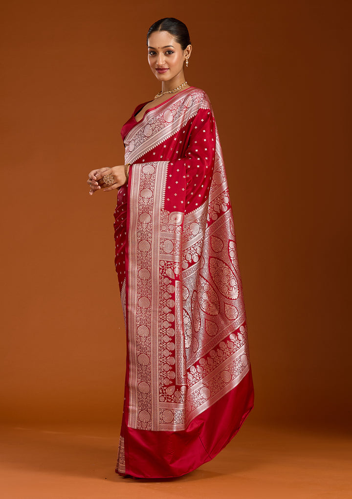 Maroon Zariwork (Gold) Satin Silk Saree