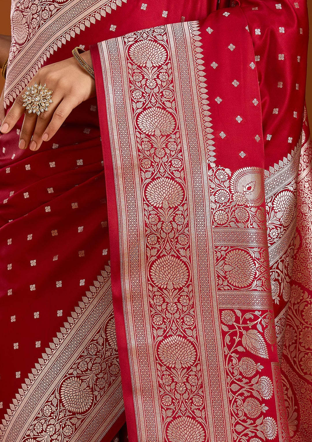 Maroon Zariwork (Gold) Satin Silk Saree