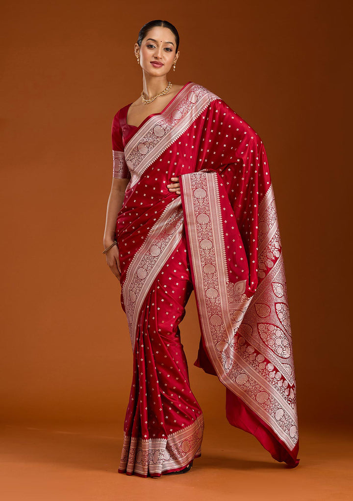 Maroon Zariwork (Gold) Satin Silk Saree