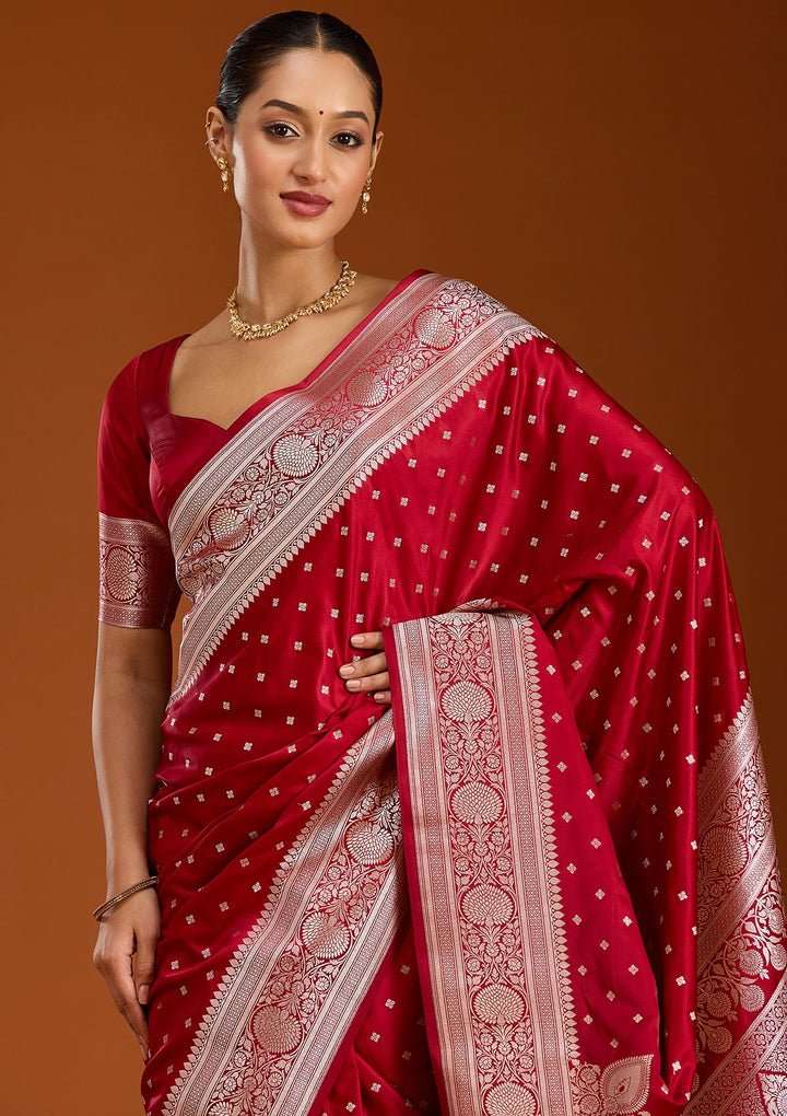 Maroon Zariwork (Gold) Satin Silk Saree
