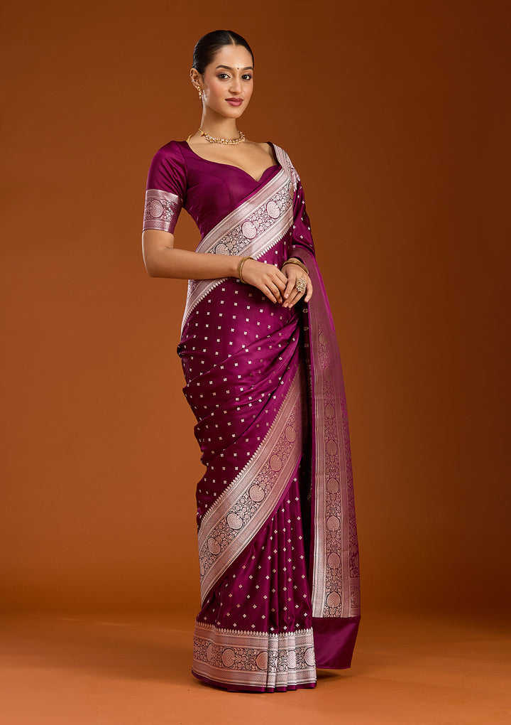 Purple Zariwork (Gold) Satin Silk Saree