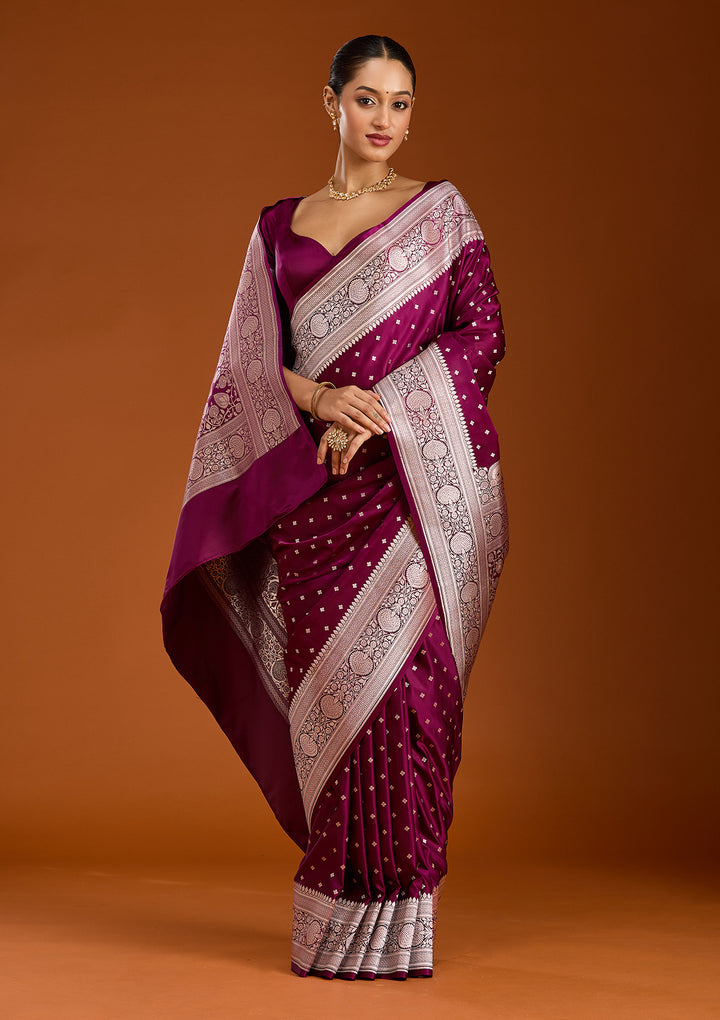 Purple Zariwork (Gold) Satin Silk Saree