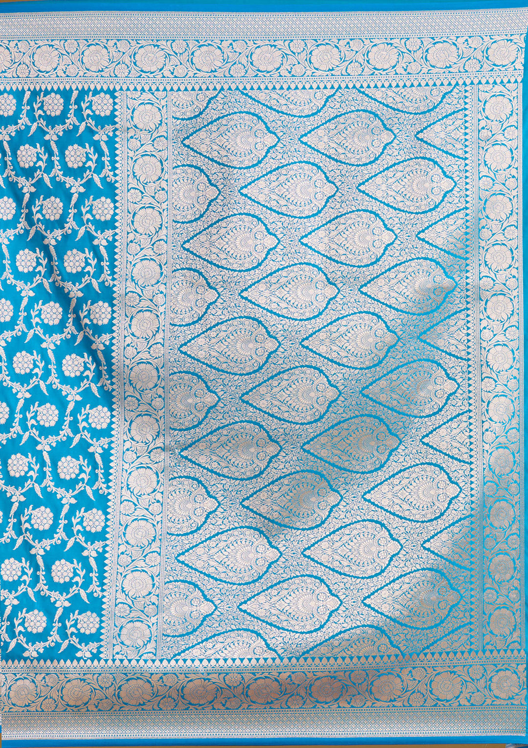 Sky Blue Zariwork (Gold) Satin Silk Saree