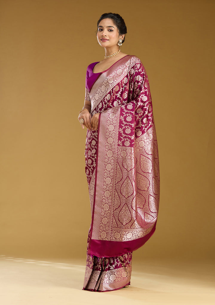 Wine Zariwork (Gold) Satin Silk Saree