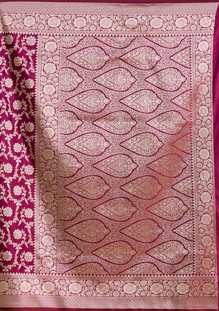 Wine Zariwork (Gold) Satin Silk Saree