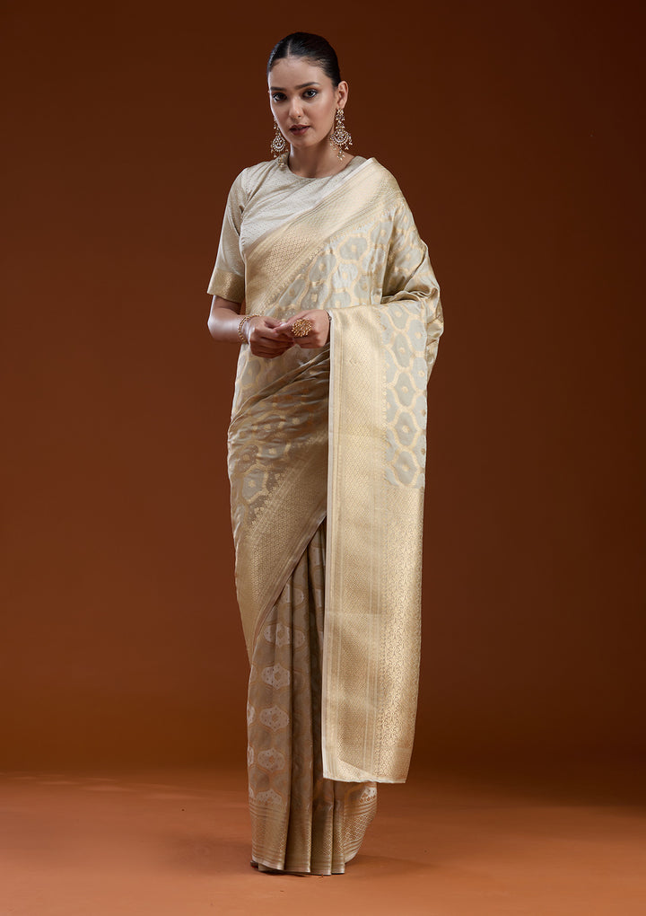 Beige Zariwork (Gold) Silk Saree