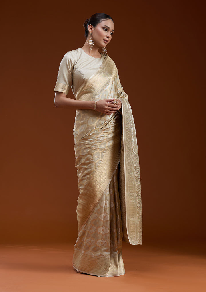Beige Zariwork (Gold) Silk Saree