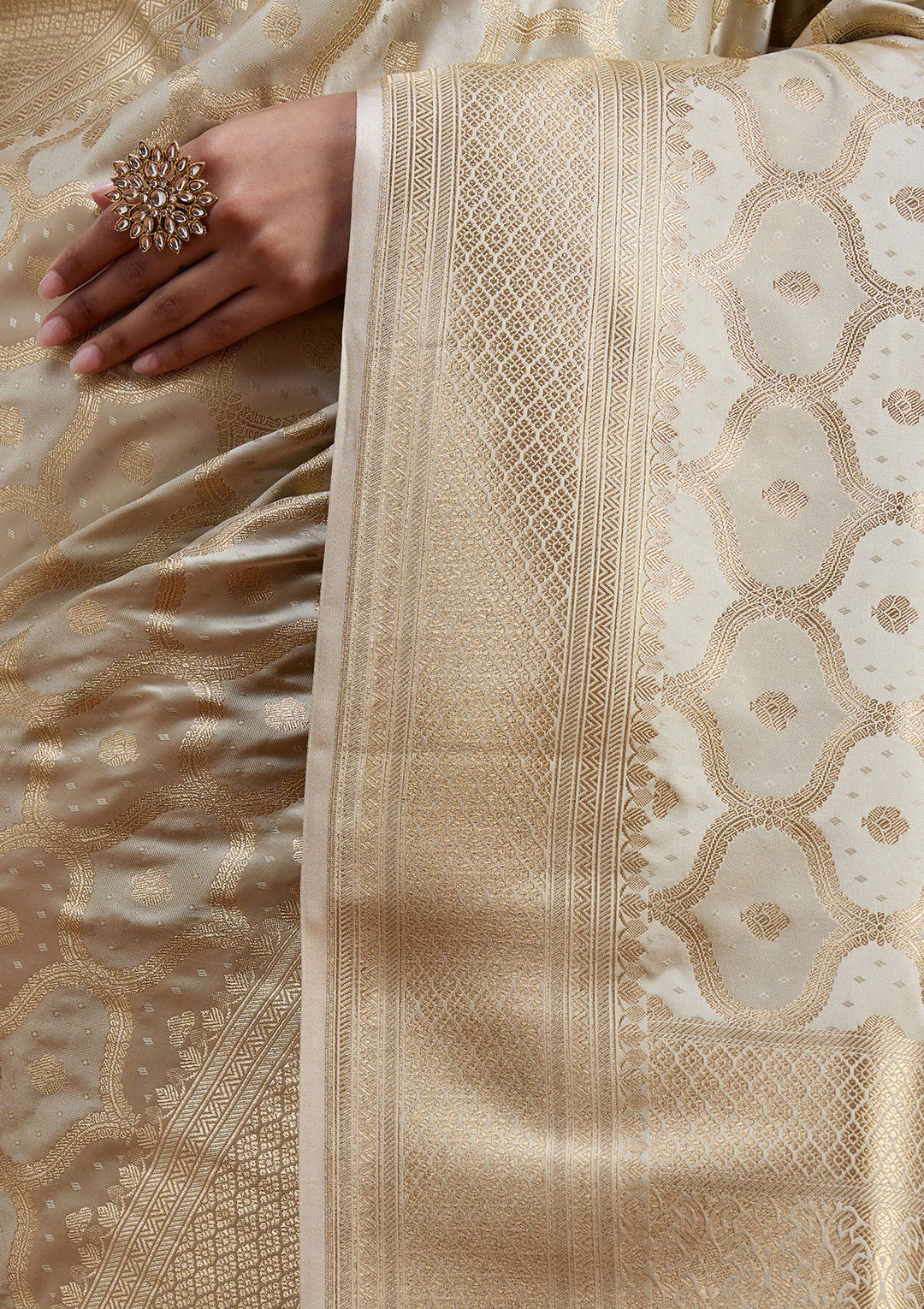 Beige Zariwork (Gold) Silk Saree