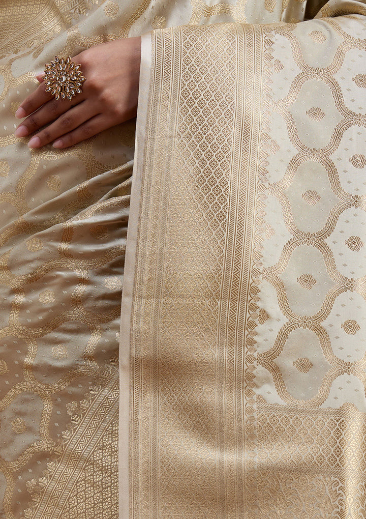 Beige Zariwork (Gold) Silk Saree