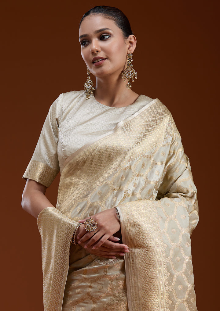 Beige Zariwork (Gold) Silk Saree
