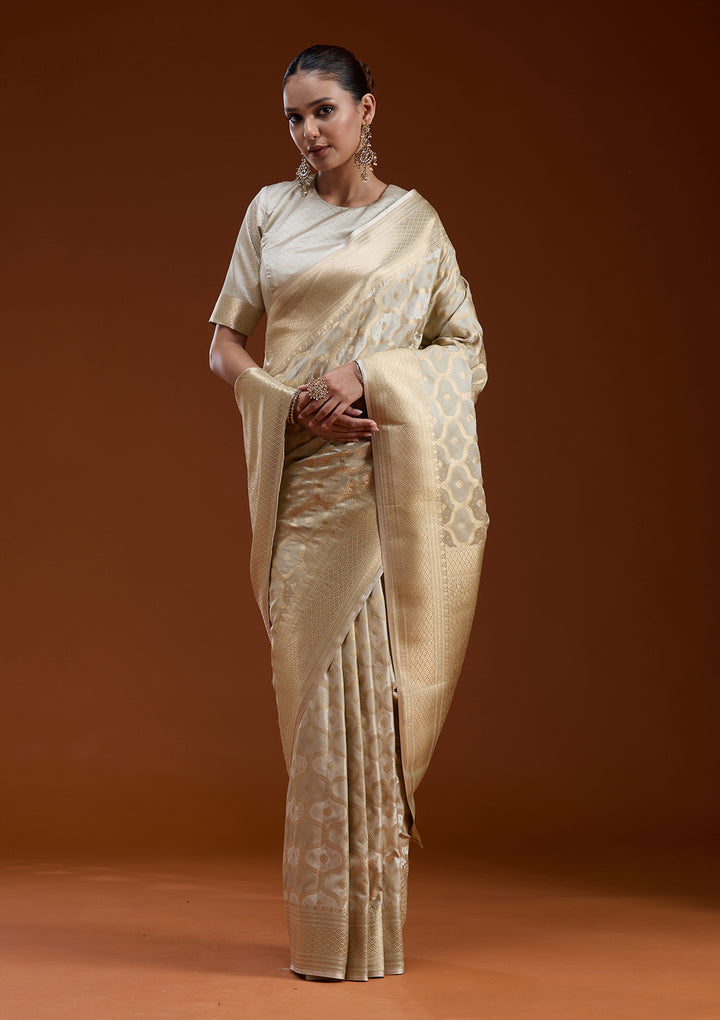 Beige Zariwork (Gold) Silk Saree