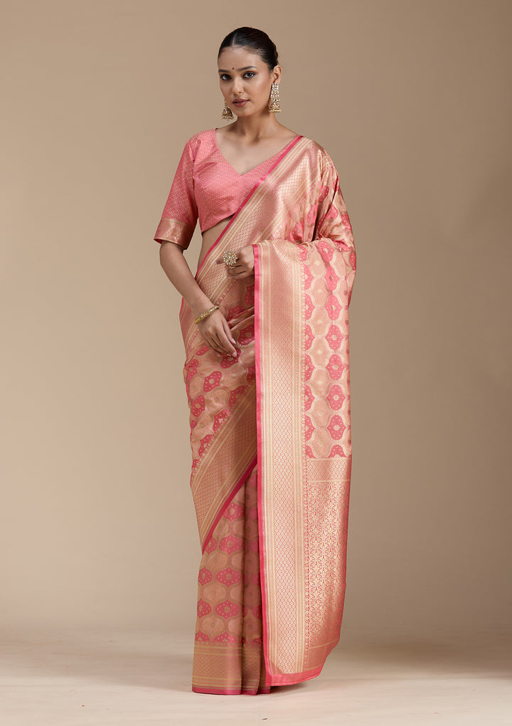 Peach Zariwork (Gold) Silk Saree