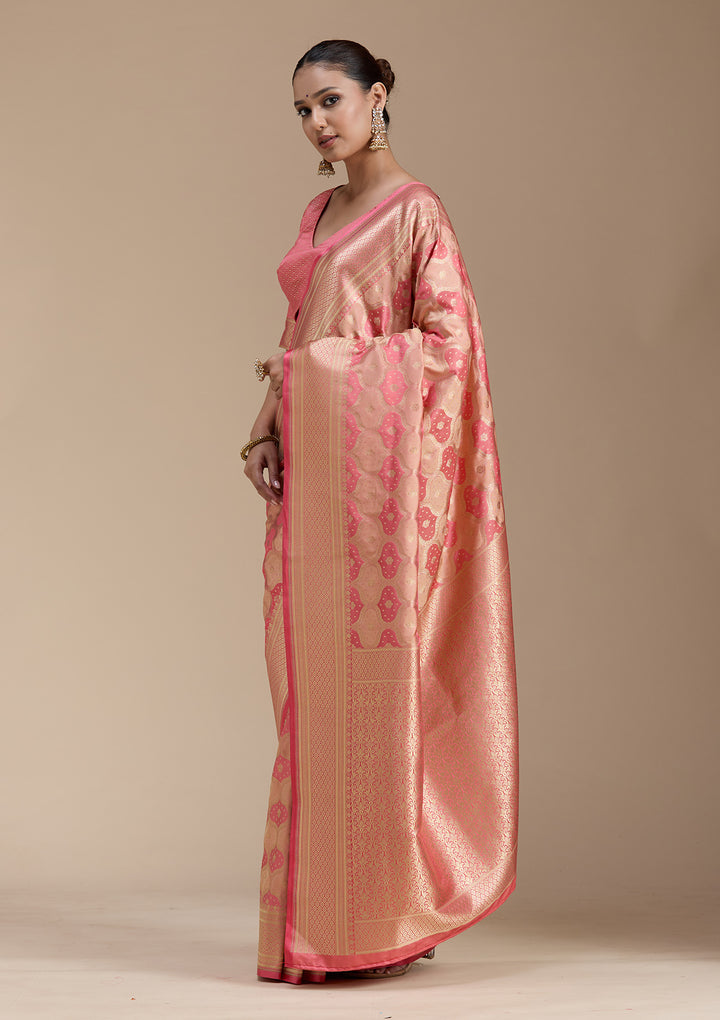 Peach Zariwork (Gold) Silk Saree