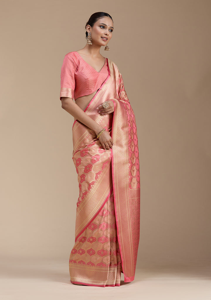 Peach Zariwork (Gold) Silk Saree