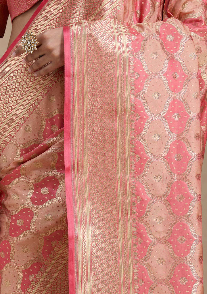 Peach Zariwork (Gold) Silk Saree